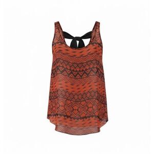 Edge Aztec Print Tie Back Sleeveless Blouse Top Red Black Size Small